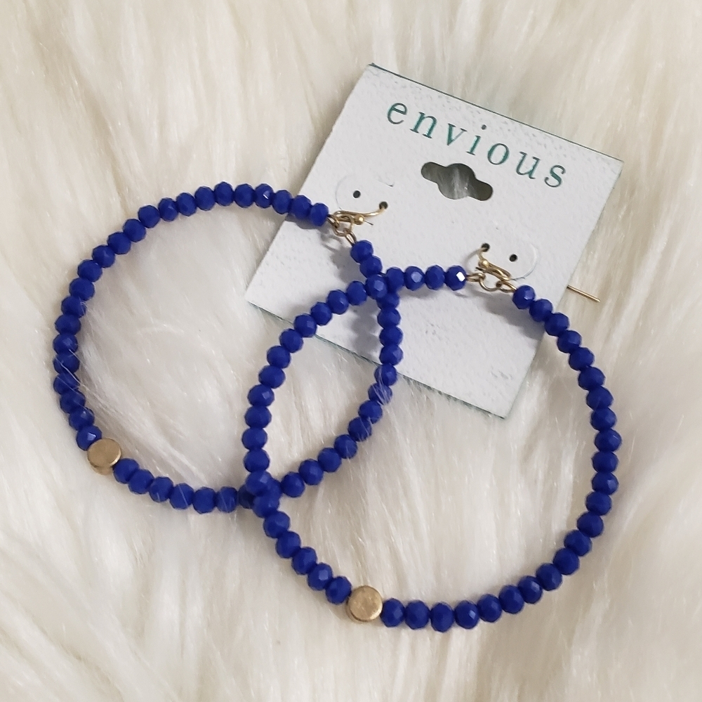 NWT Envious Blue Beaded Large Hoop Earrings